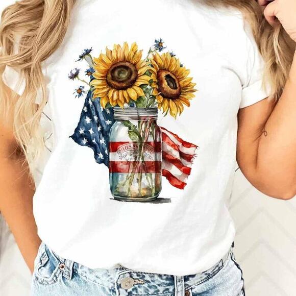 Other - Fourth Of July Flag Jars Suowers Patriotic Summer T-Shirt